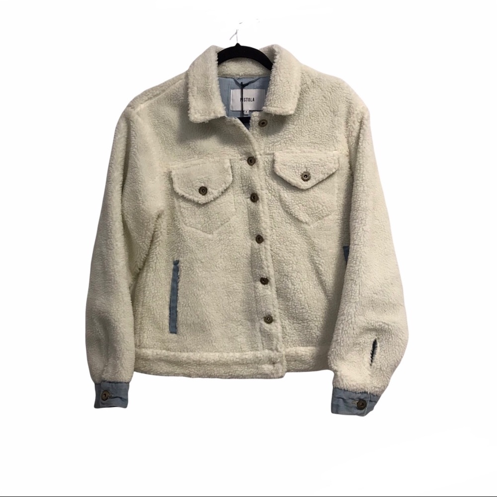 Pistola Women’s Sherpa Jacket with Denim Lining Oversized Fit Size Small